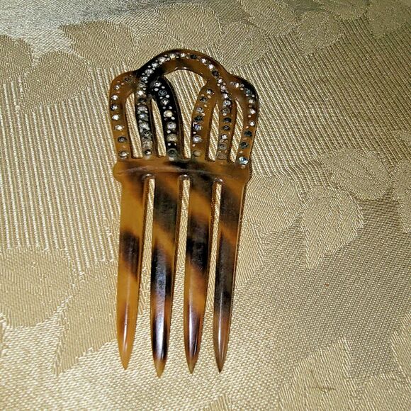 VTG Victorian hair comb faux Tortoise Shell hair ornament w/rhinestones - Picture 11 of 15